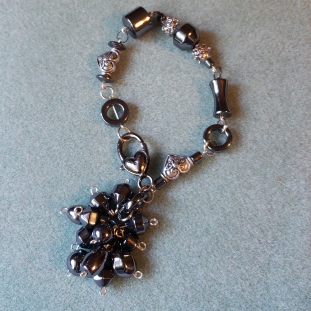 Hematite and Tibetan silver bracelet